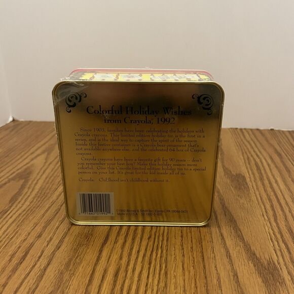 Vintage 1992 Crayola 64 Crayon Collectors Tin Box Christmas Bear Ornament Sealed - Picture 3 of 7